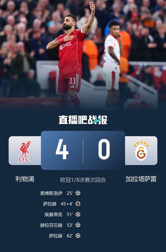 翻盘！利物浦4-0总比分4-1加拉塔萨雷将战巴黎 萨拉赫传射+失点