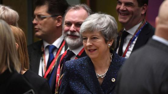 特蕾莎·梅参加欧盟峰会希望获批延期至6月底脱欧。（图：天空新闻）