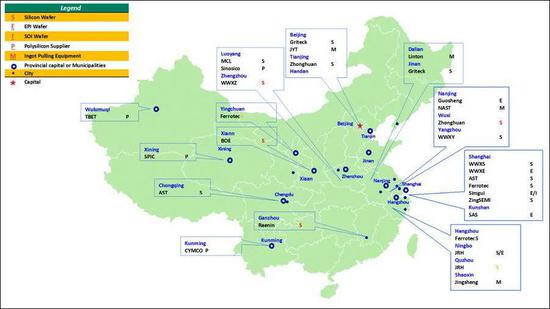 近年来大陆地区晶圆厂格局（含300mm晶圆厂） 图自SEMI