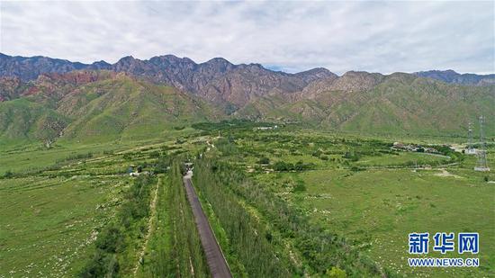 绿意盎然的宁夏贺兰山(2018年9月4日无人机拍摄)。新华社记者 王鹏 摄