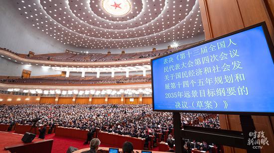 △十三届全国人大四次会议表决通过关于“十四五”规划纲要的决议。(总台央视记者王哈男拍摄)