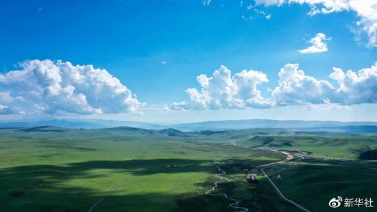 这是2020年7月30日拍摄的金银滩草原（无人机照片）。新华社记者 吴刚 摄