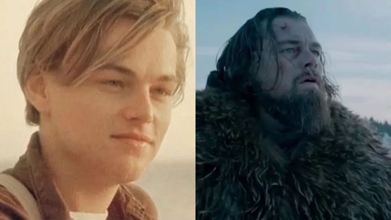 ·莱昂纳多在《泰坦尼克号》（左）和《荒野猎人》中的角色图。