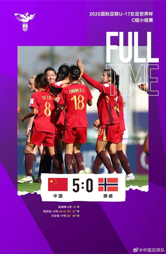 U17女足世界杯:中国队5-0大胜U17欧锦赛亚军挪威,下轮战美国