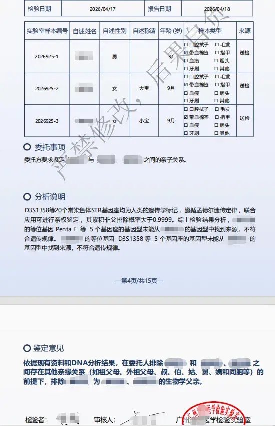 结婚八年，亲子鉴定显示三个女儿“非亲生”，男子起诉离婚，女方表态