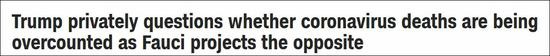 特朗普被曝私下质疑：美国新冠肺炎死亡人数被
