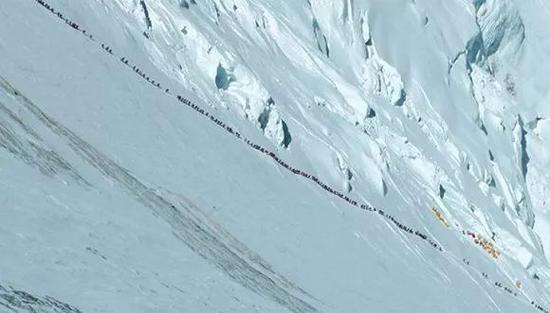 登山者Ralph Dujmovits拍下的2012年珠峰堵车。图片来源:Facebook