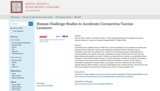 ▲发布在哈佛大学开放存取机构库中关于人体挑战实验的试想。