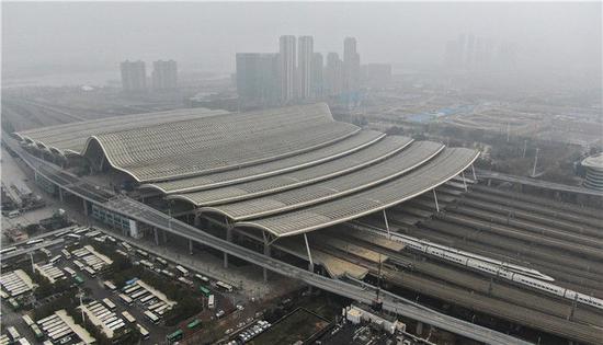 1月23日拍摄的武汉站（无人机照片）。当日，武汉疫情防控指挥部发布1号通告，自23日10时起，机场、火车站离汉通道暂时关闭。新华社记者 程敏 摄