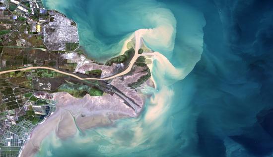 海洋一号C卫星拍摄的黄河口影像图