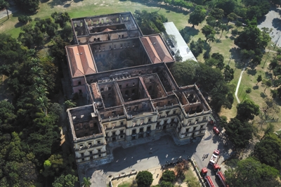 当地时间2018年9月3日，巴西里约热内卢，发生大火后的巴西国家博物馆。资料图片/视觉中国
