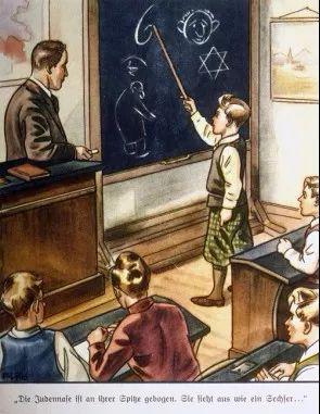  纳粹政府领导下的学校里，老师在教授孩子们如何分别犹太人和“人类”。