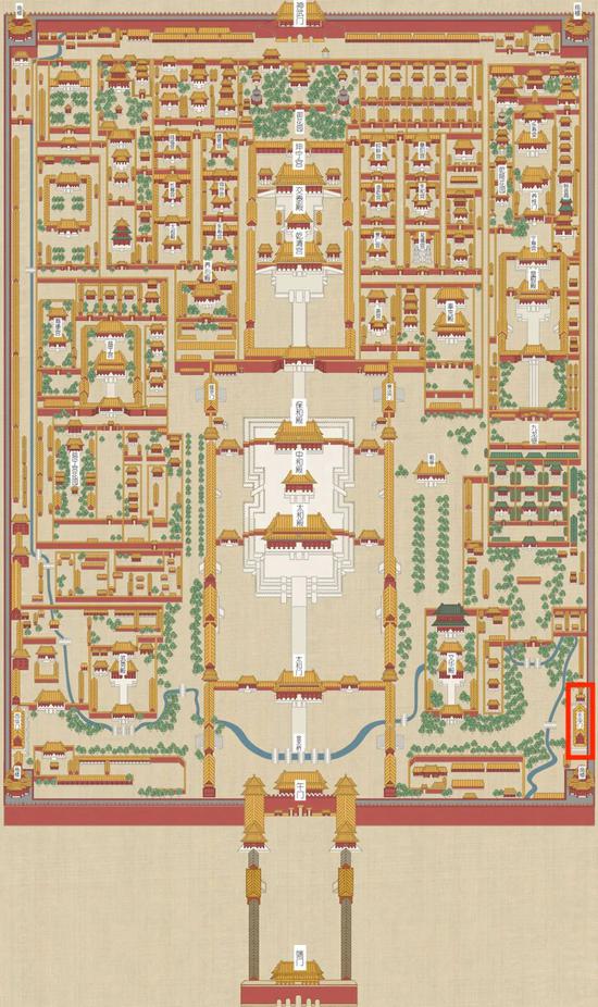 故宫平面图，红圈处为东华门  来源：故宫博物院官网