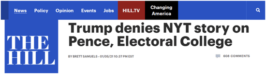 《国会山报》：特朗普否认了《纽约时报》关于彭斯和选举人团的报道
