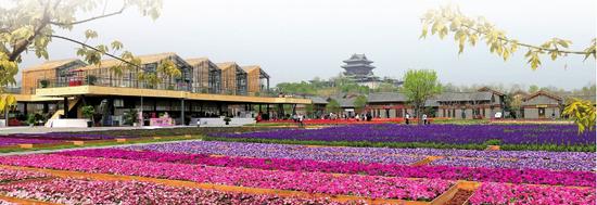 北京世园会园艺小镇展示内容包括花卉新品种展示园和国际设计师展园，繁花似锦的花卉景观效果，为来自世界各地的参观者带来一场园艺盛宴（摄于5月3日）。