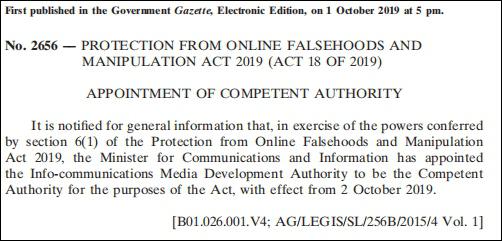  关于《防止网络假信息和网络操纵法案》生效的政府公报