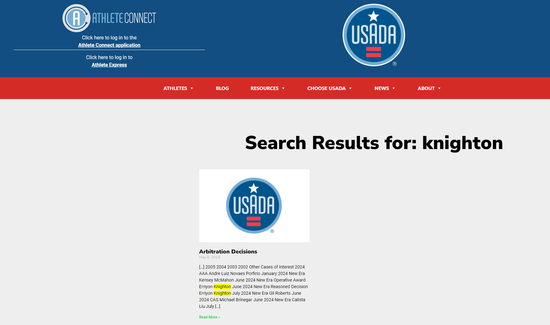  △现在在美国反兴奋剂机构官网搜索，已经找不到声明，只能找到必须留存的仲裁记录