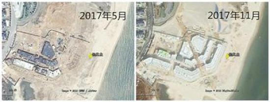 2017年5月和11月佳兆业商业街项目卫星图片对比图。