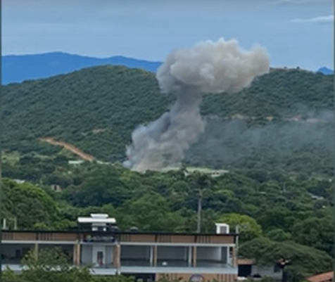 Smoke billowing at the explosion site