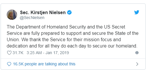 美国国土安全部部长尼尔森的推特截图