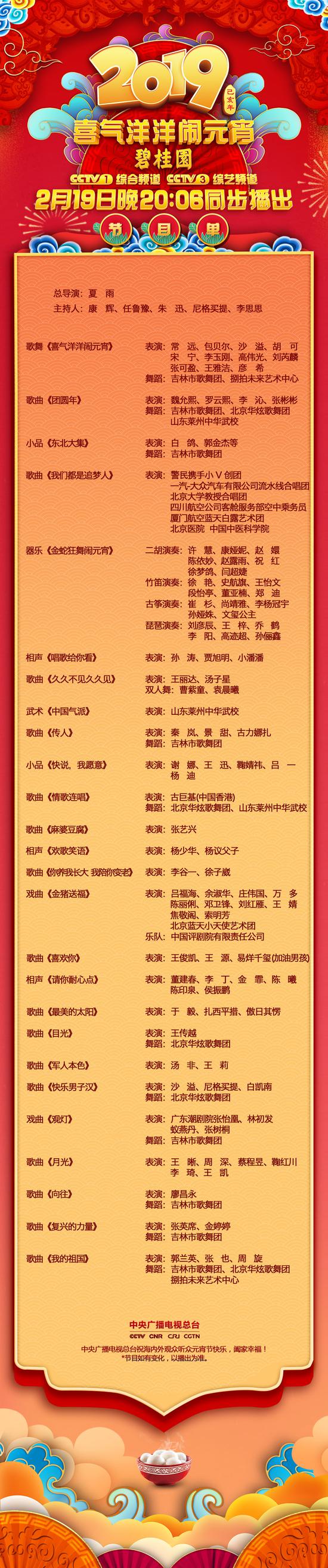 元宵节节目:央视2019元宵晚会有哪些精彩节目?抢先看节目单