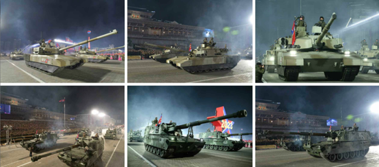 朝鲜于2月8日举行考订驰念东谈主民军建军75周年。考订式上展示了多种新式火器，战术导弹方阵、云尔巡航导弹方阵、战术核诳骗部队方阵等亮相。（图源：NK news）