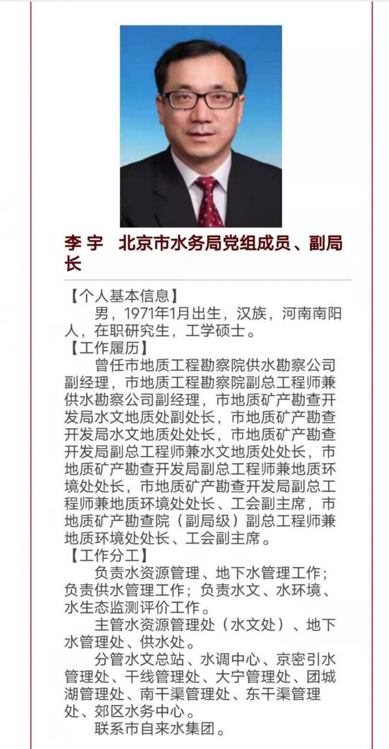 伊锋李宇任北京市水务局副局长