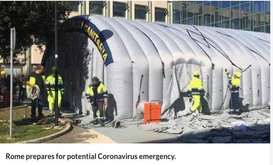 罗马国家传染病研究所外的充气帐篷。/罗马当地媒体wnatedinrome截图