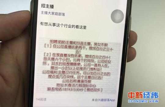 某直播群内发布的主播招募信息 中新经纬 常涛摄