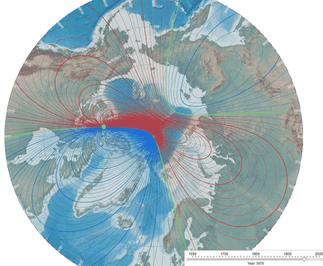  地球磁场北磁极移动示意图