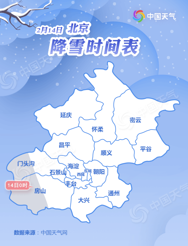 14日北京降雪进程图。