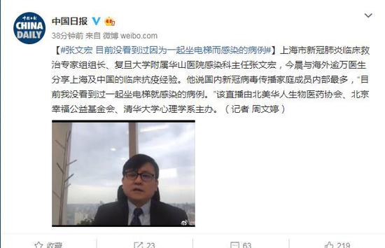 张文宏:目前没看到过因为一起坐电梯而感染的