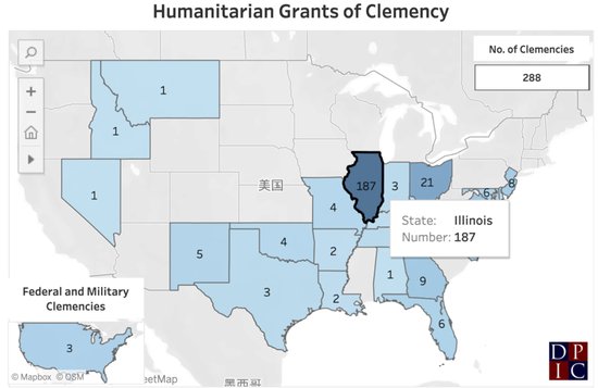 美国死刑信息中心提供图表:显示了1976年以来免于死刑执行的案例分布