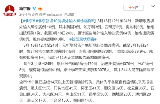 北京新增10例境外输入确诊病例