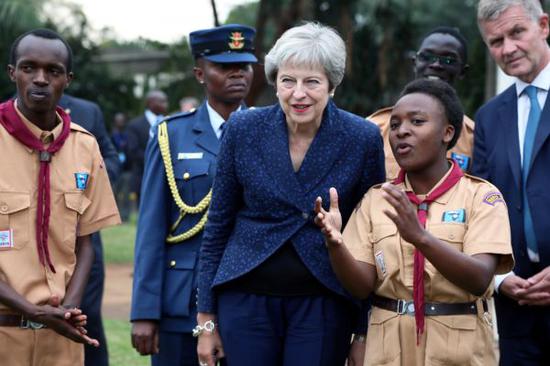 8月30日，出访肯尼亚的英国首相特雷莎·梅在内罗毕参加当地活动。（路透社）