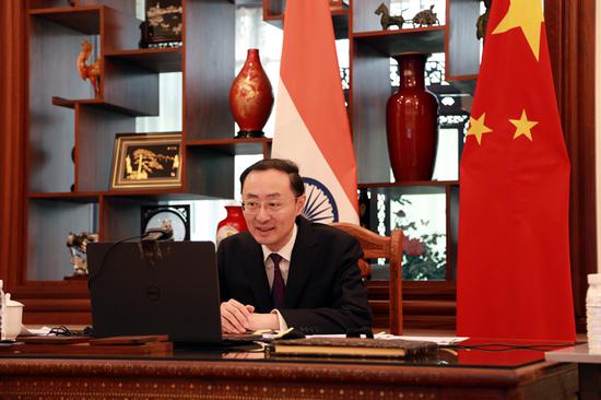 驻印度大使孙卫东与印度中国研究所举行视频研