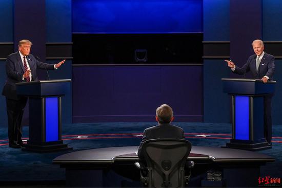 ↑2020美国大选首场辩论。图据CNN
