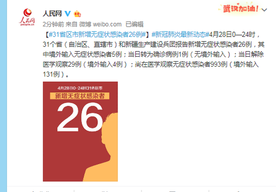 31省区市新增无症状感染者26例