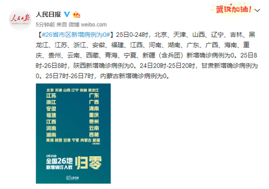 26省市区新增病例为0