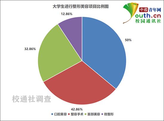 大学生进行整形美容项目比例。中国青年网记者李华锡 制图