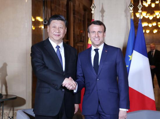 2019年3月24日，国家主席习近平在尼斯会见法国总统马克龙。