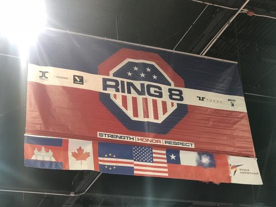 美国2019跆拳道公开赛3日某会场上出现的旗帜事件 图自：台湾社交媒体