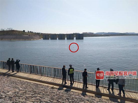 水面上漂浮着一个黑色物体。