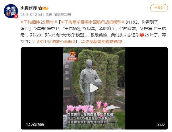 王伟墓前摆满中国航母战机模型 81192，你看到了吗？