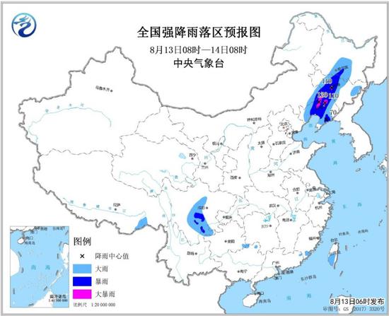 暴雨蓝色预警持续 吉林辽宁等地局地有大暴雨