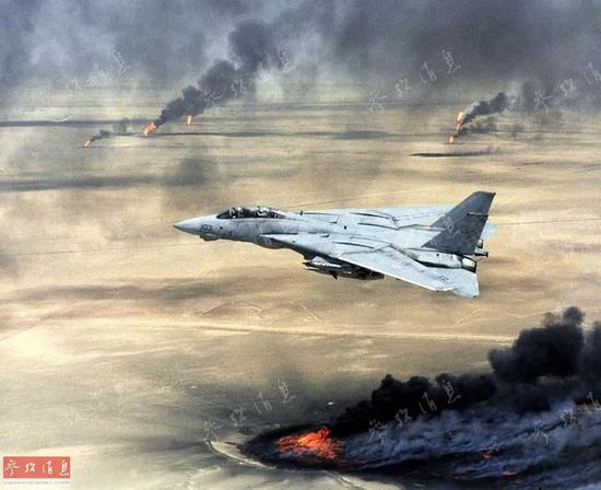 从美海军航母上起飞的F-14战斗机参与空袭