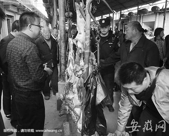 猪腿制成牛腿卖：肉贩将猪肉拼接在牛肉上 用针线缝合