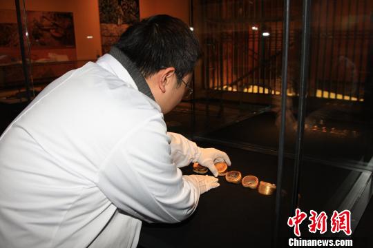 马蹄金被摆入展柜。 首都博物馆提供 摄