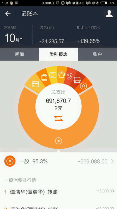 郑德幸手机中的记账本。