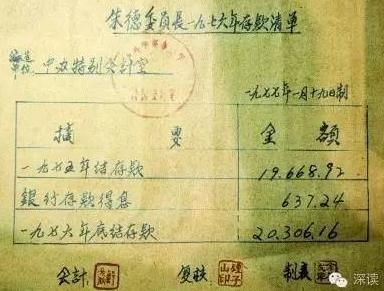 朱德存款清单